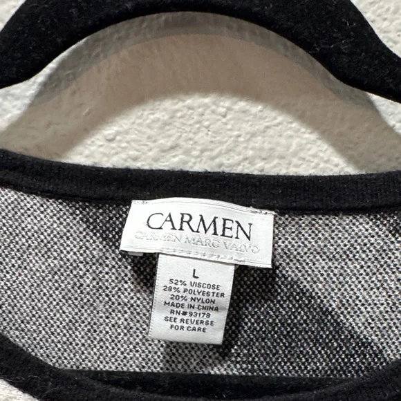 🖤🤍 Carmen Marc Valvo Zebra Print Dolman Sleeve Sweater – Black & White – SZ L - Picture 2 of 3